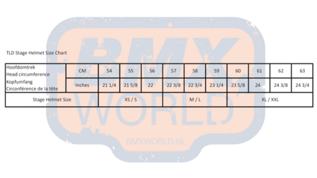 TLD Stage Helm Stealth Midnight BMX World Size Chart