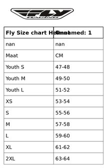 FLY Rayce Repeat Helm Size chart
