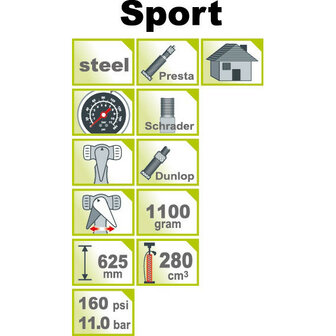 IceToolz Sport Standpumpe aus Stahl mit Manometer, 160 PSI/11 bar 