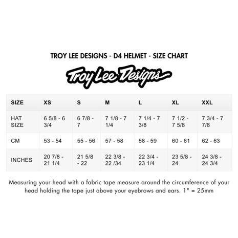 TLD D4 Composite MIPS Helmet Crest - Real Teal 2026 Size Chart