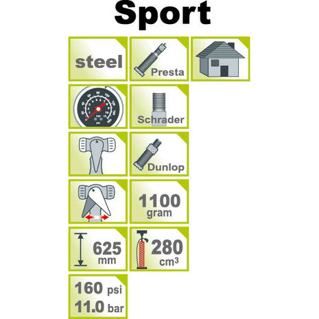 IceToolz Sport Standpumpe aus Stahl mit Manometer, 160 PSI/11 bar 