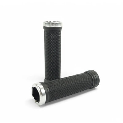 SD BMX/MTB Lock On Grip V2 Black/Silver Clamps 130mm