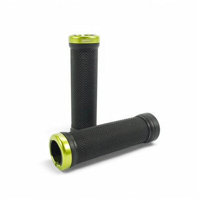SD BMX/MTB Lock On Grip V2 Black/Lime Green Clamps 130mm